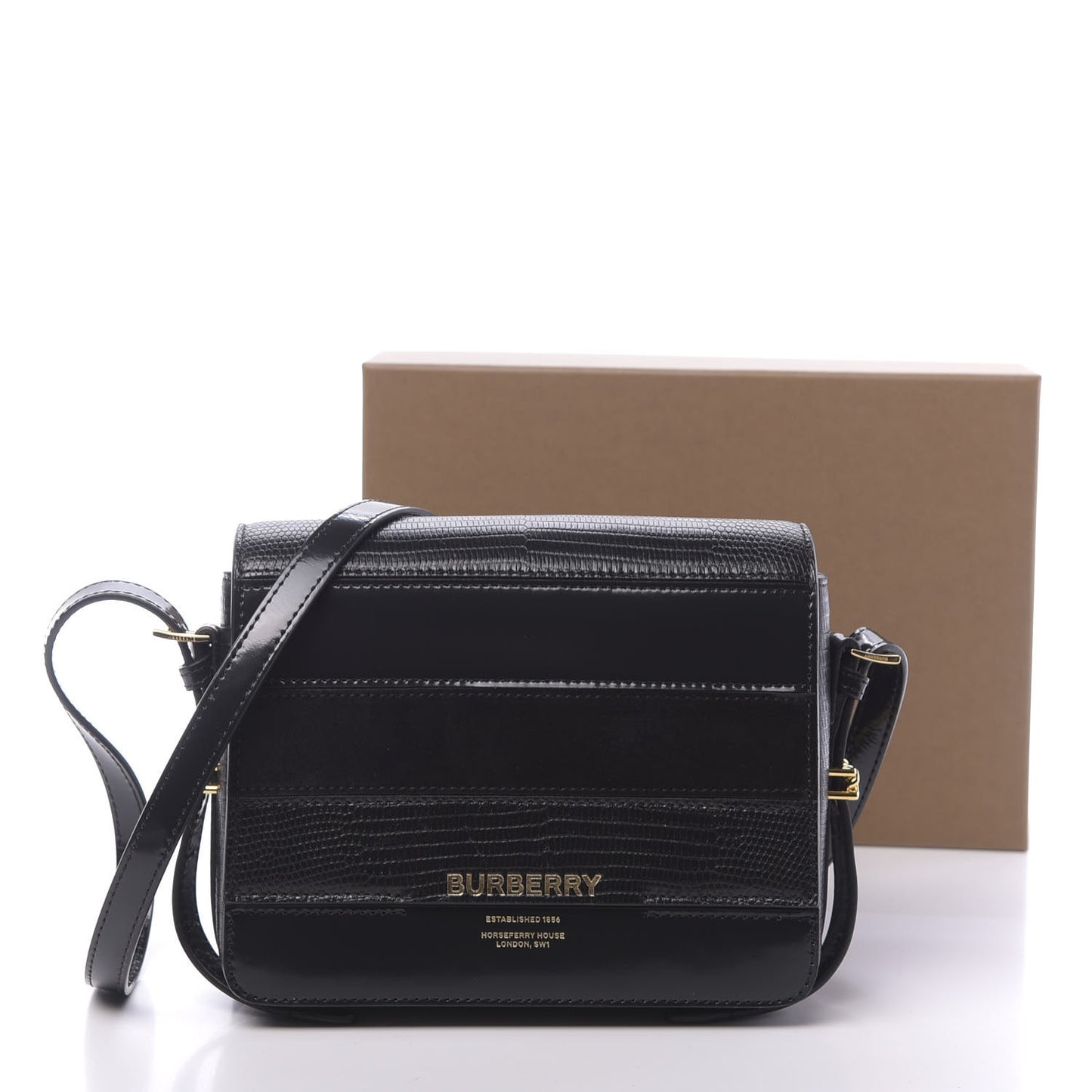 Calfskin Lizard Embossed Two Tone Small Grace Bag Black