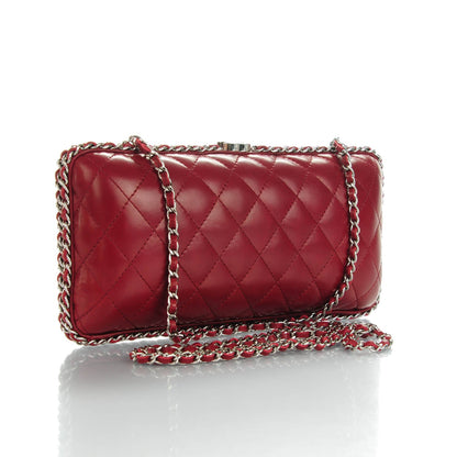 Chanel Lambskin Quilted Chain Around Clutch Red 3 of 8