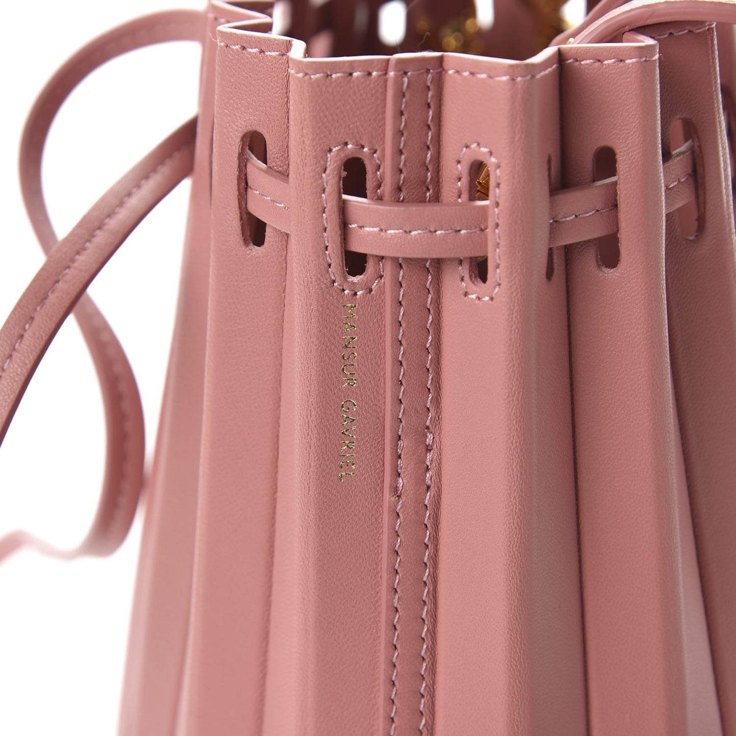 Vegetable Tanned Calfskin Pleated Mini Bucket Bag Blush