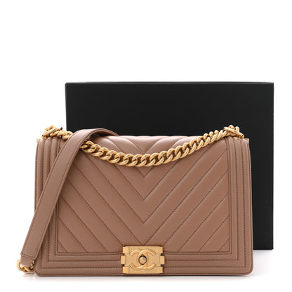 Chanel Calfskin Chevron Quilted New Medium Boy Flap Beige 12 of 12
