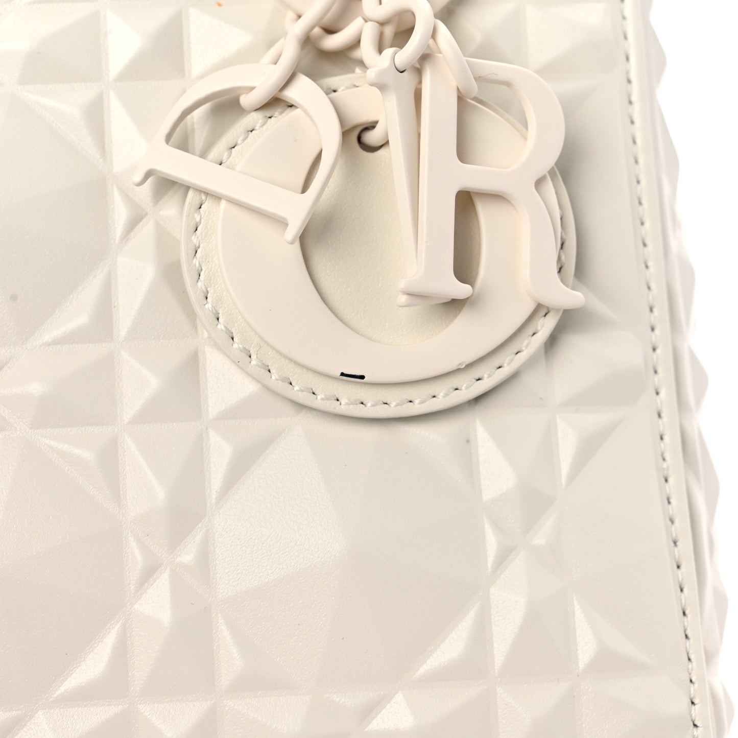 Calfskin Cannage Diamond Mini Lady Dior White