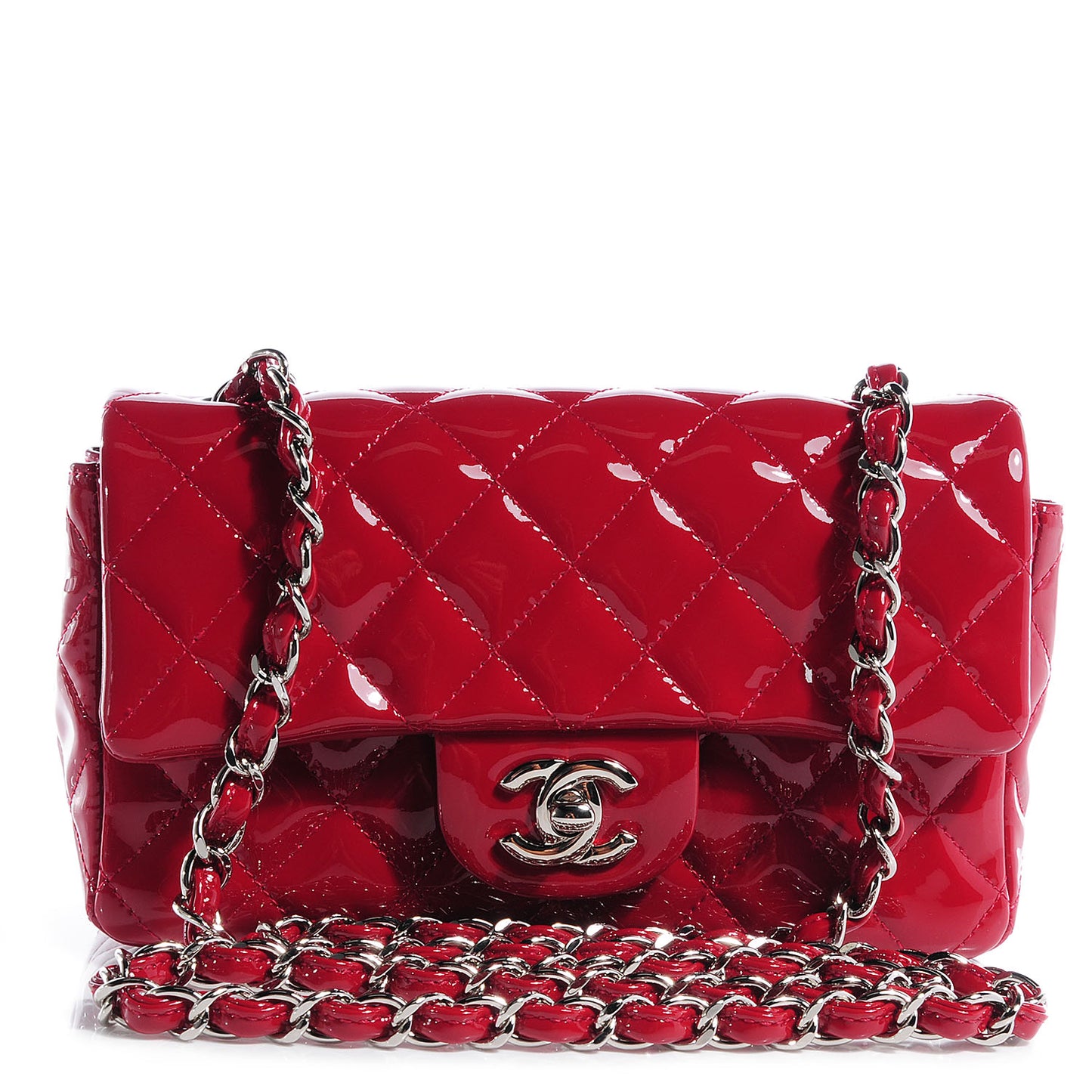 Patent Quilted Mini Flap Red