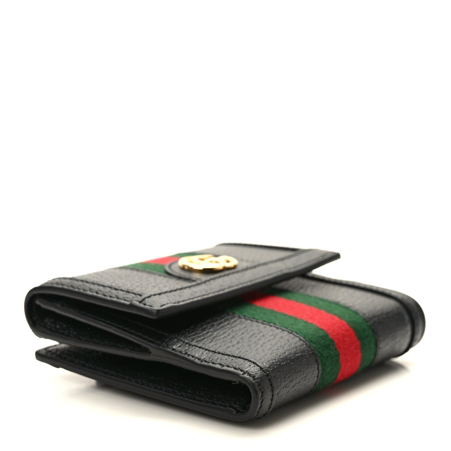 Textured Calfskin Web Ophidia French Flap Wallet Black