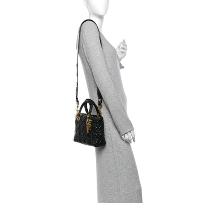 Christian Dior Crinkled Patent Cannage Small Lucky Badges My Lady Dior Black 2 of 13
