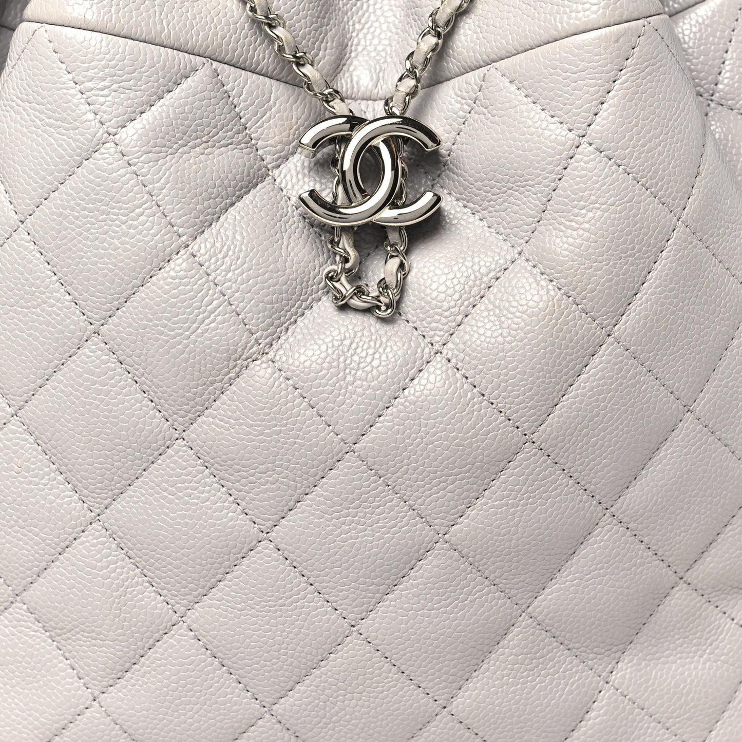 Caviar Quilted Small Chain Bucket Bag Light Gray