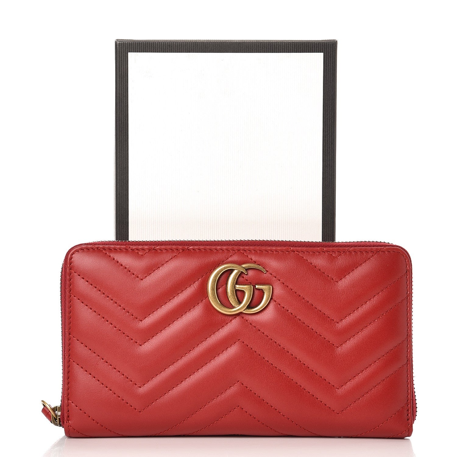 Gucci Calfskin Matelasse GG Marmont Zip Around Organizer Wallet Hibiscus Red 9 of 9