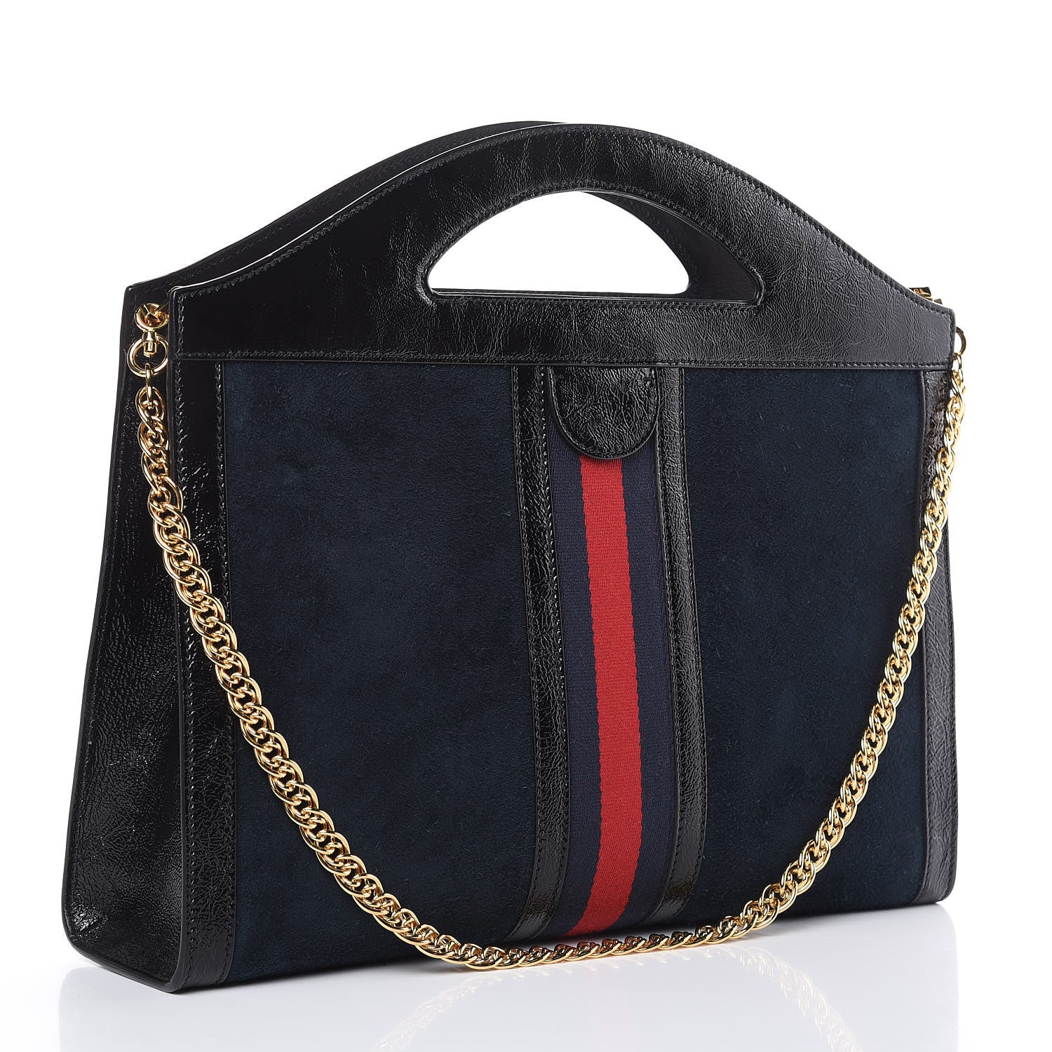 Gucci Suede Patent GG Web Medium Ophidia Top Handle Chain Blue Black 3 of 12