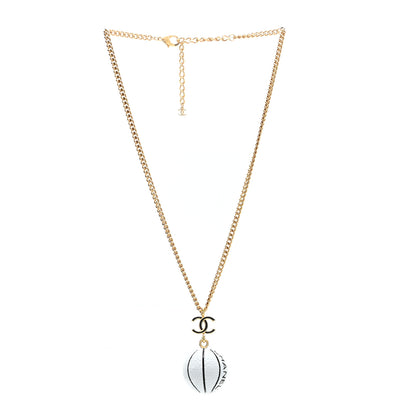 Chanel Resin CC Basketball Necklace Gold White 3 of 5