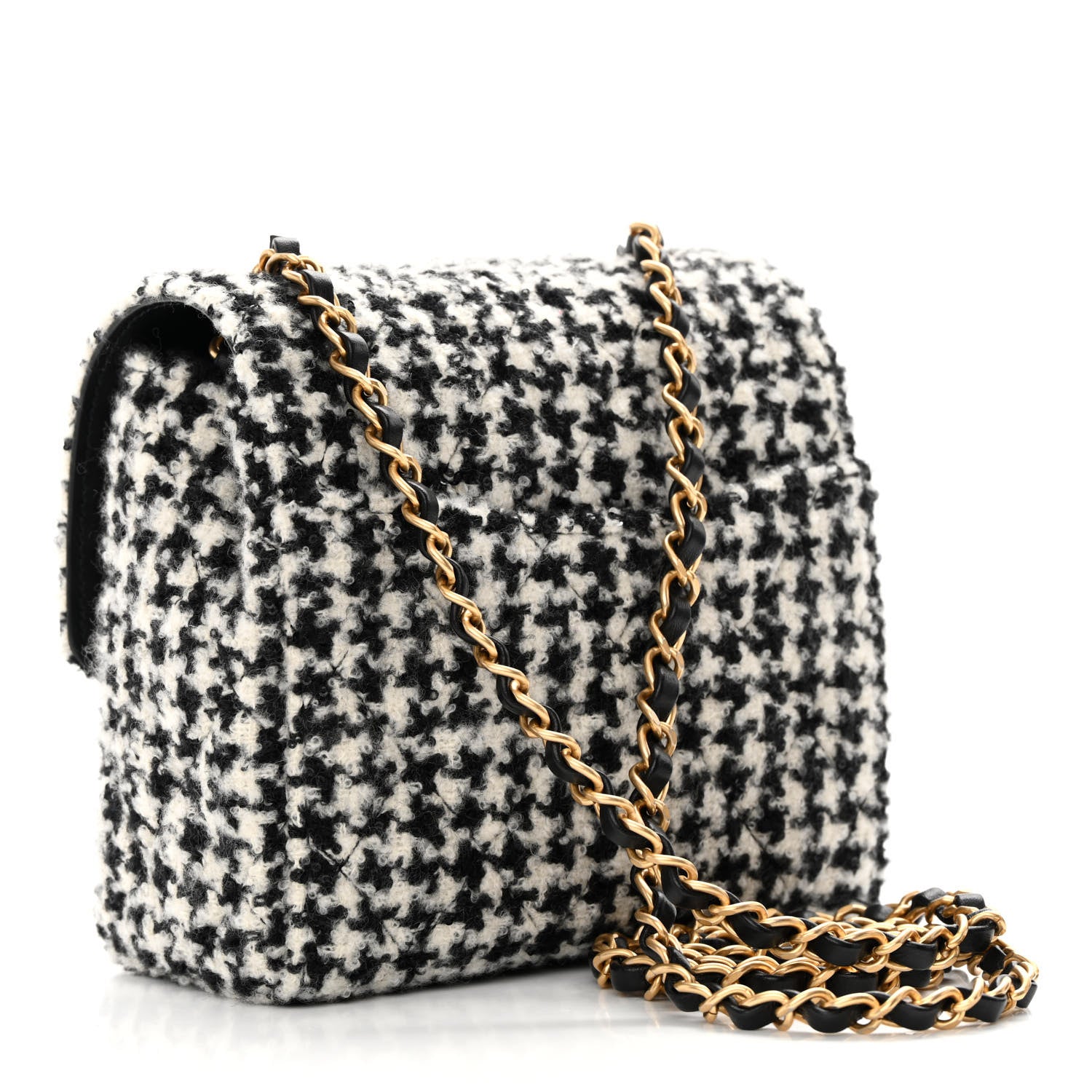 Chanel Tweed Houndstooth Quilted Mini Square Flap White Black 3 of 11