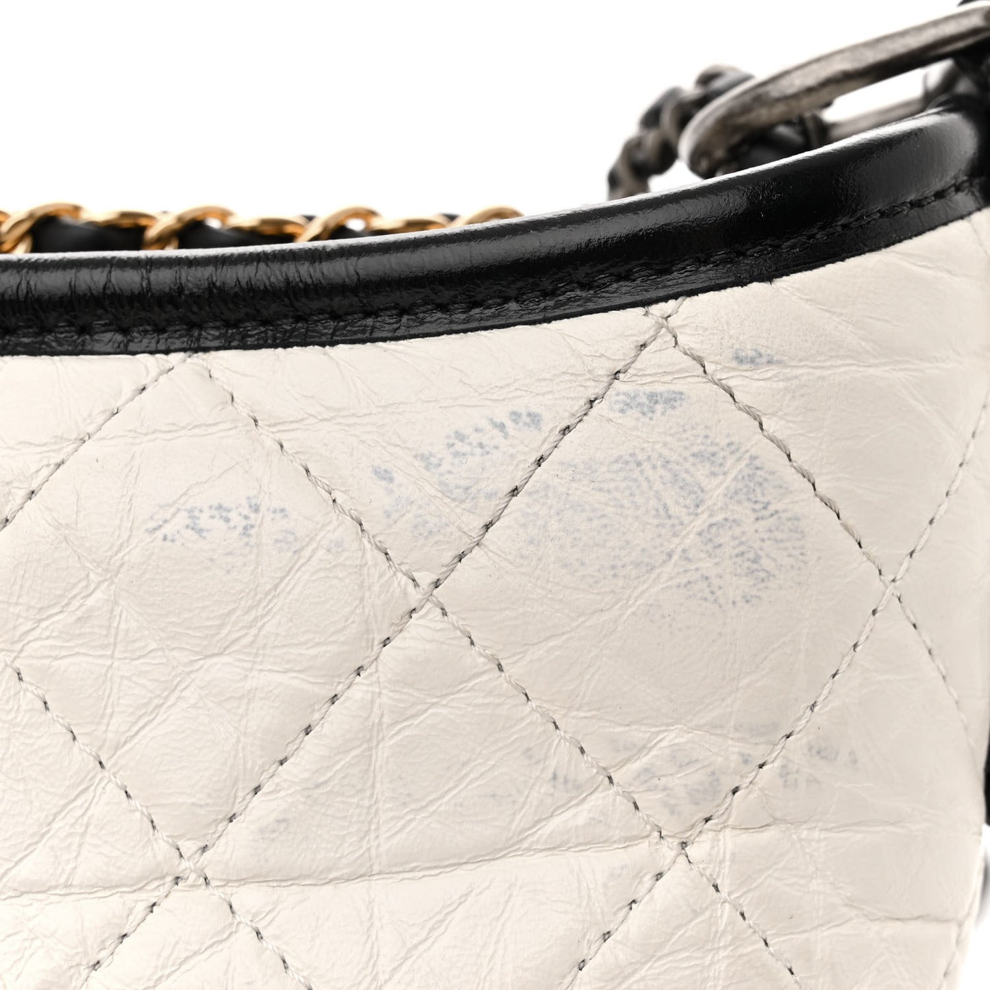 Aged Calfskin Quilted Small Gabrielle Hobo Black White