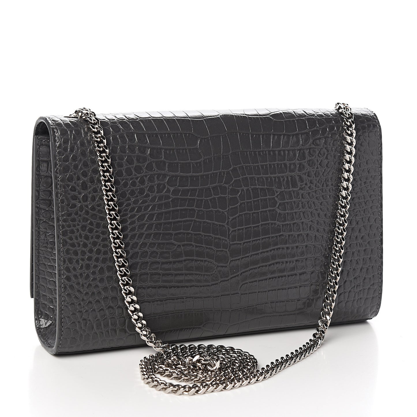 Calfskin Crocodile Embossed Medium Classic Monogram Kate Tassel Satchel Fog