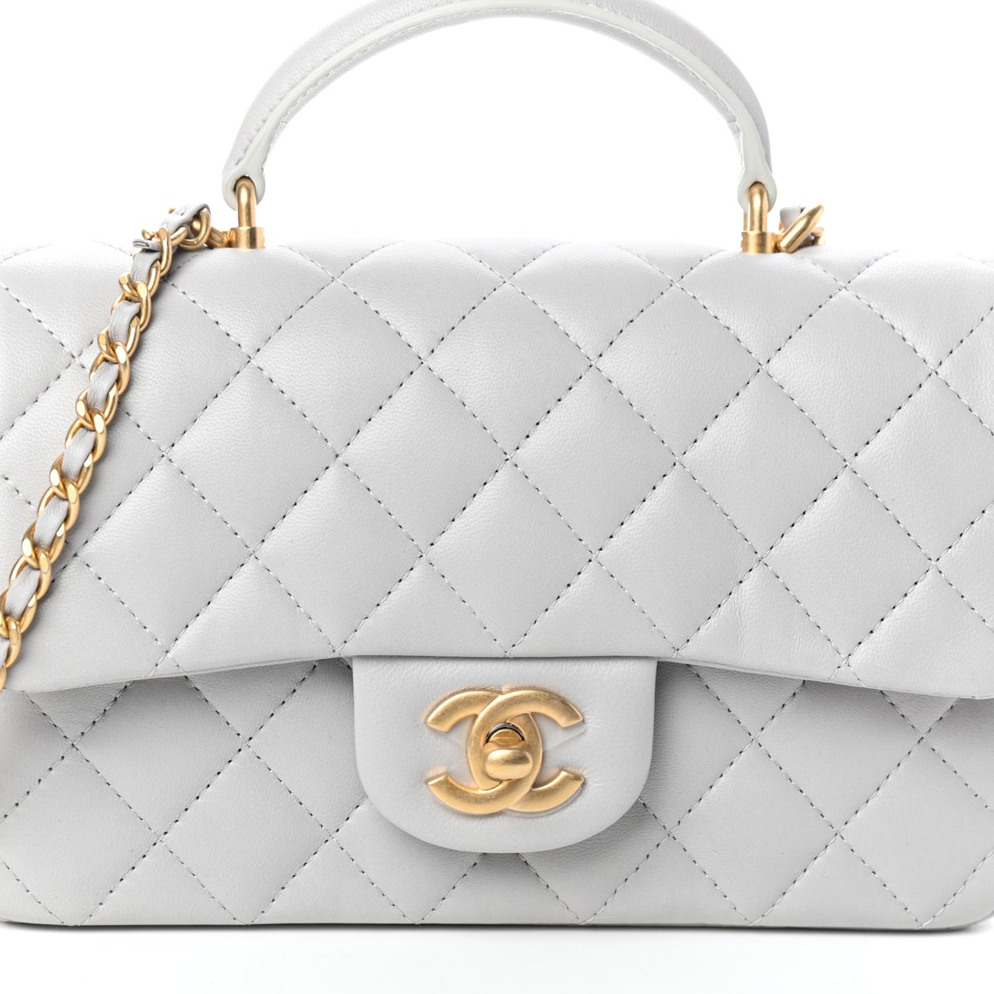 Lambskin Quilted Mini Top Handle Rectangular Flap Grey