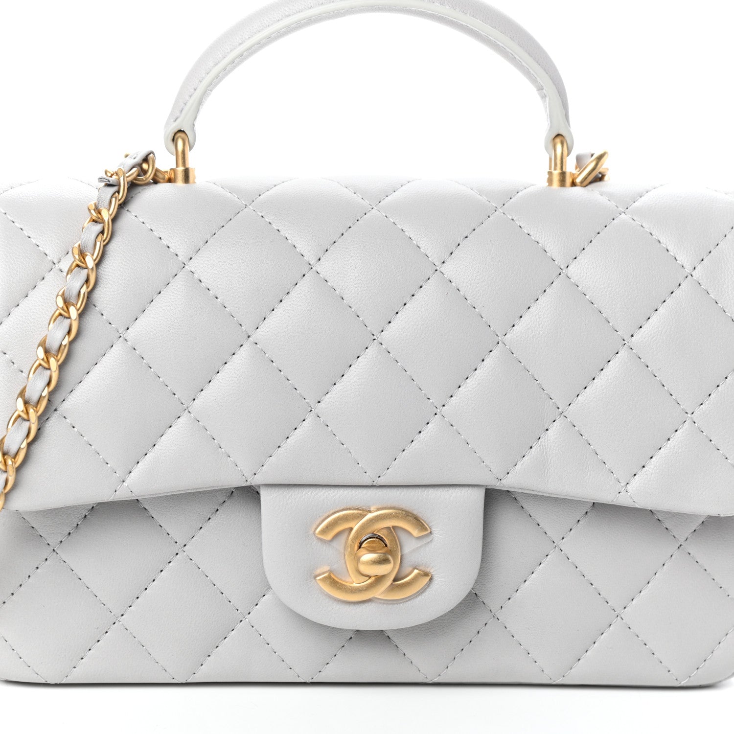 Chanel Lambskin Quilted Mini Top Handle Rectangular Flap Grey 8 of 10