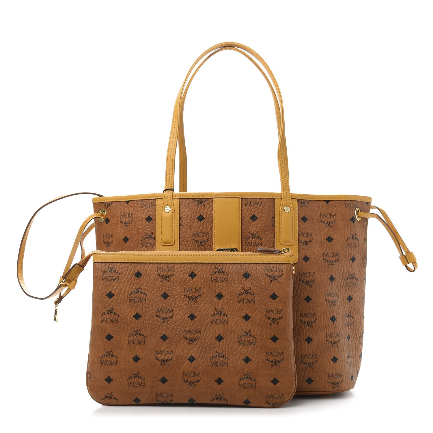 MCM Visetos Medium Liz Reversible Shopper Tote Cognac Yellow 1 of 18