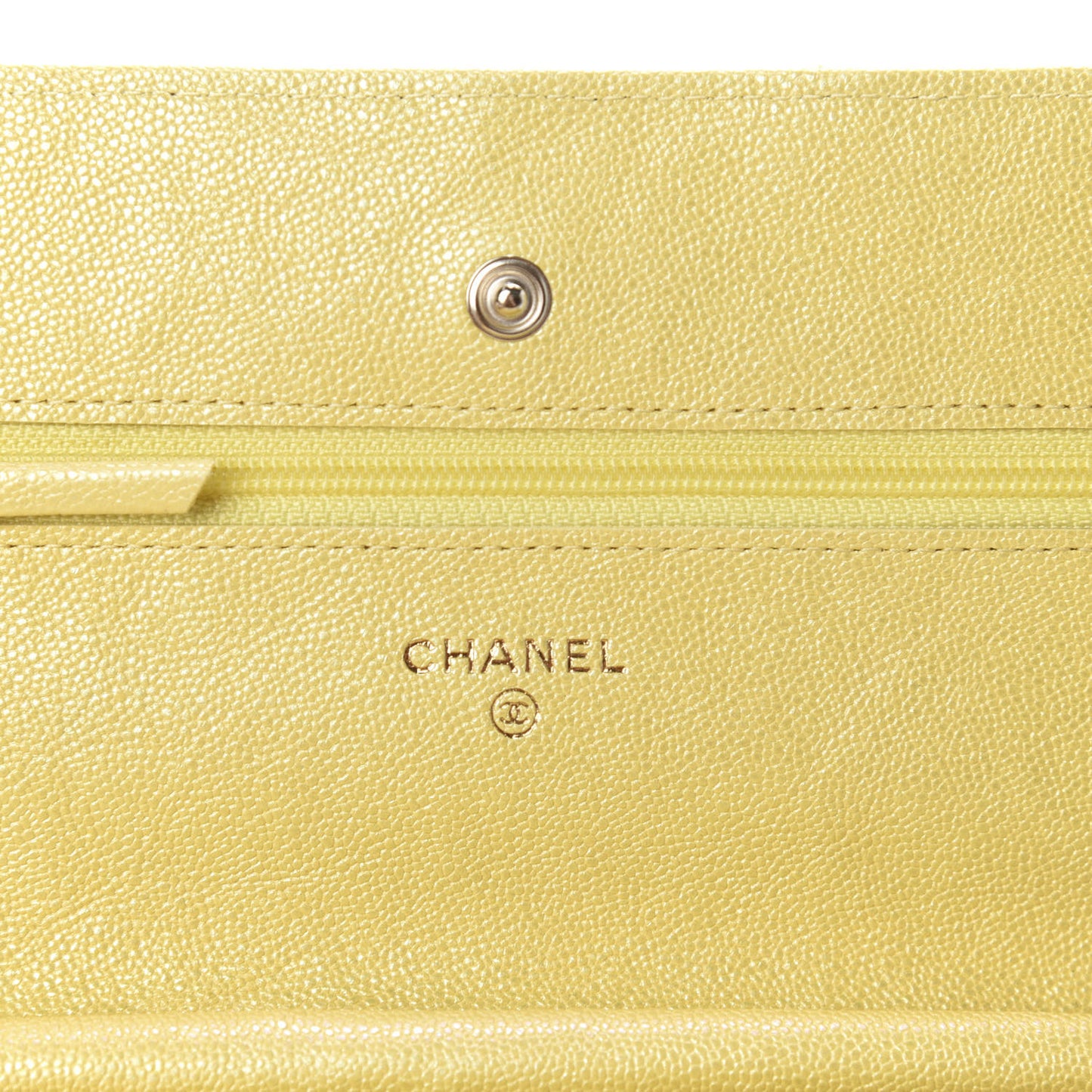 Iridescent Caviar Quilted Wallet on Chain WOC Yellow