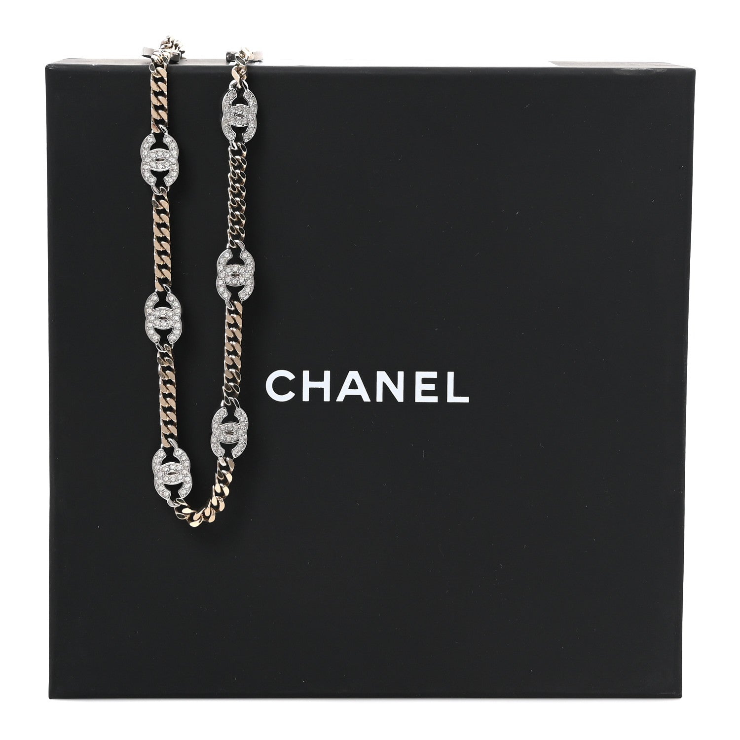 Chanel Crystal Chain CC Link Necklace Gold Silver 5 of 5