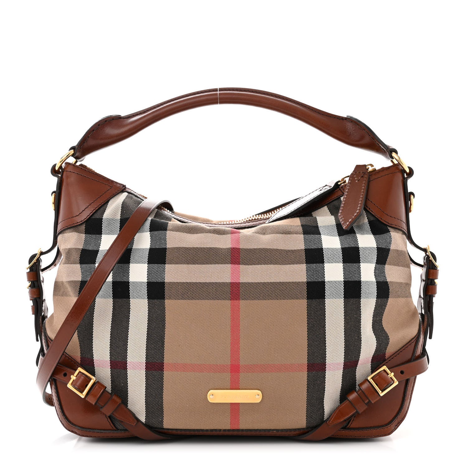 Burberry House Check Bridle Calfskin Small Ledbury Hobo Dark Tan 1 of 12