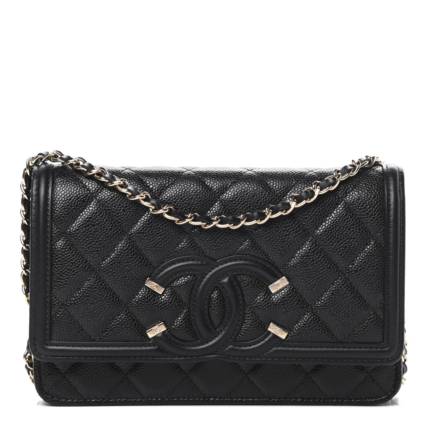 Chanel Caviar Quilted CC Filigree Wallet On Chain WOC Black 1 of 13