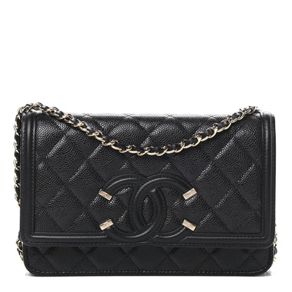 Chanel Caviar Quilted CC Filigree Wallet On Chain WOC Black 1 of 13