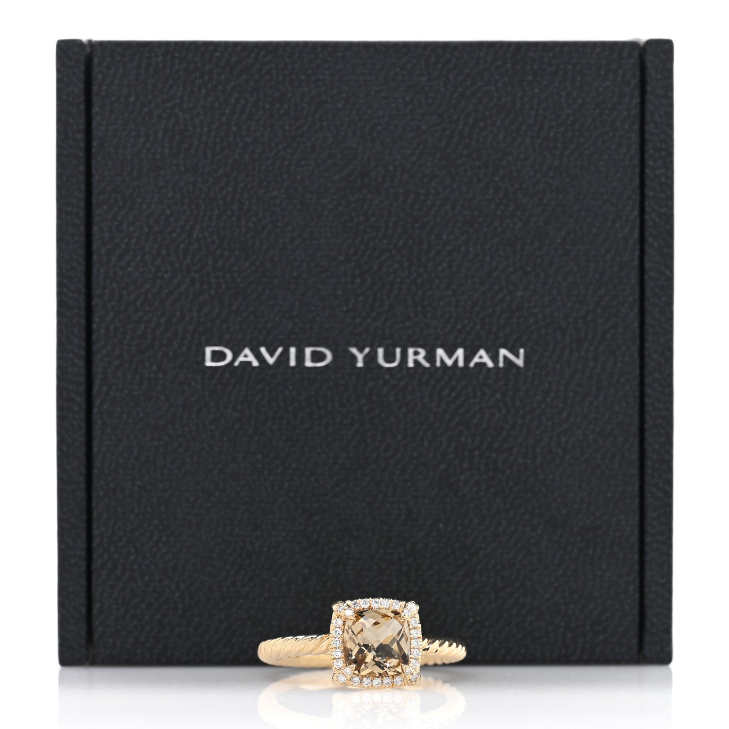 David Yurman 18K Yellow Gold Diamond Citrine 7mm Petite Chatelaine Pave Bezel Ring 56 7.5 5 of 5