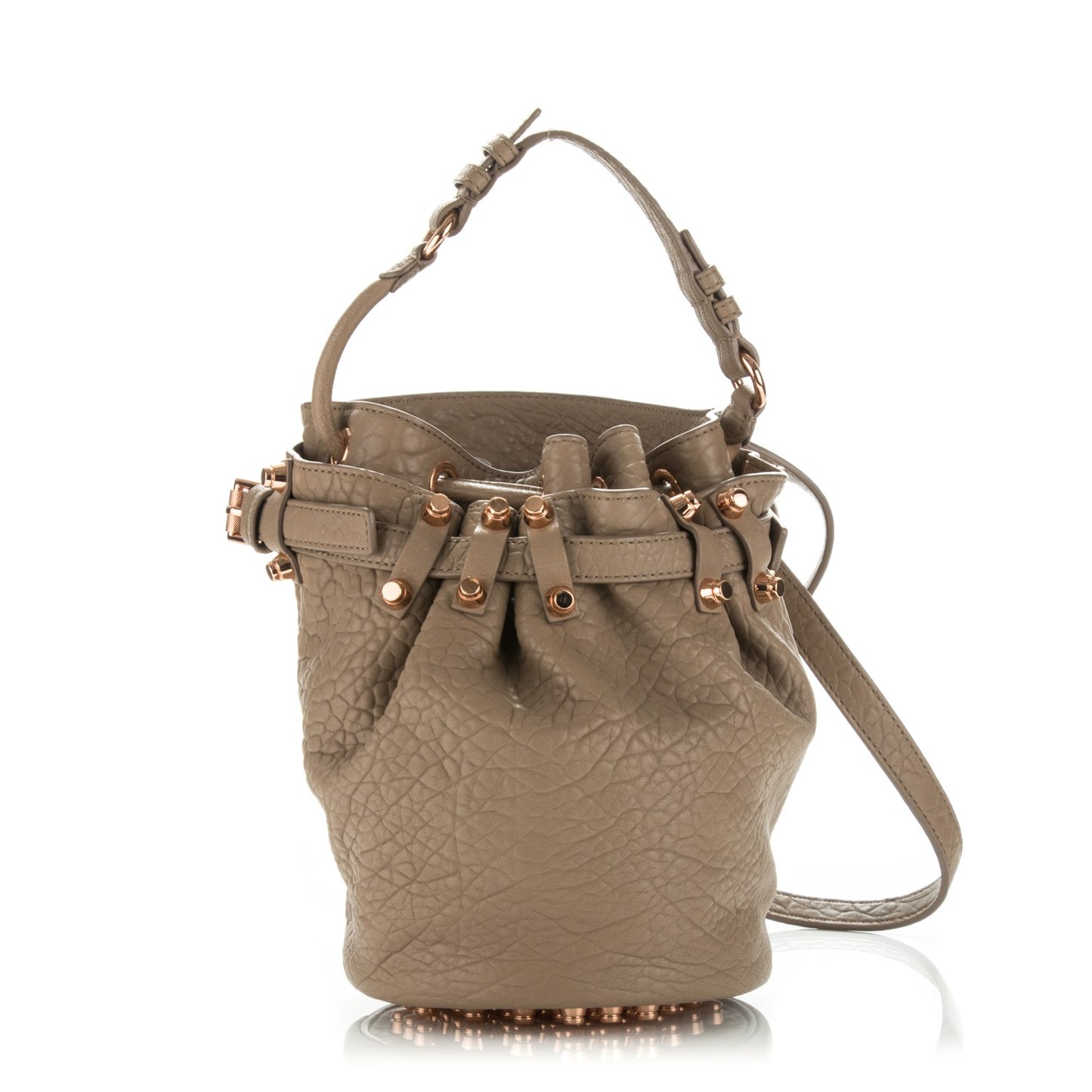 Pebbled Lambskin Diego Bucket Bag Latte