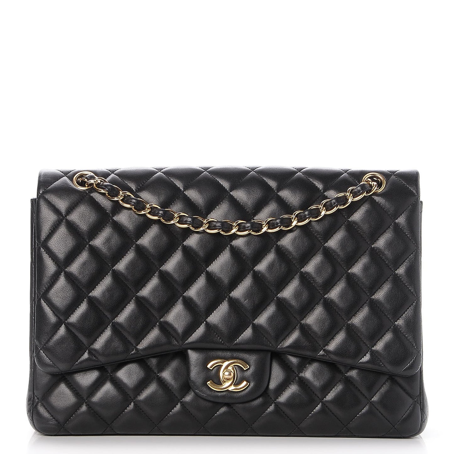 Lambskin Quilted Maxi Single Flap Black