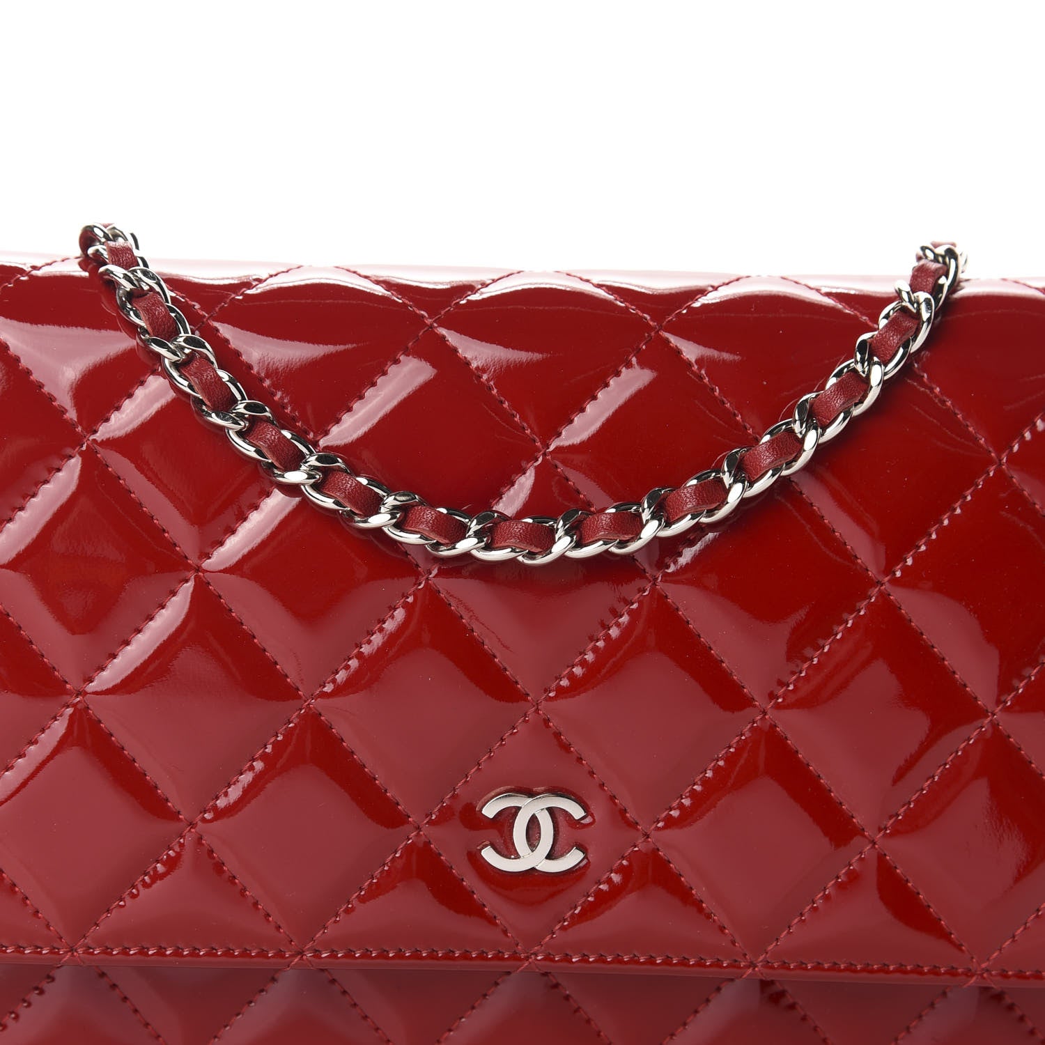 Chanel Patent Quilted Wallet On Chain WOC Red 11 of 12