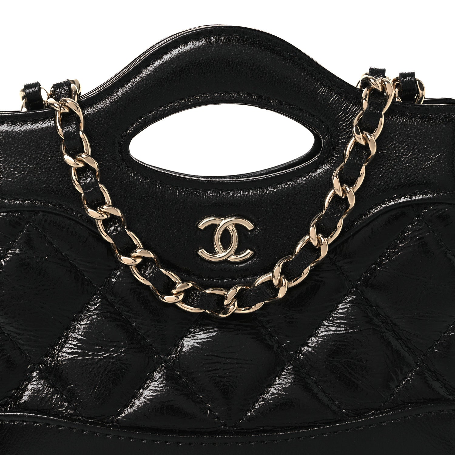 Chanel Shiny Lambskin Quilted Micro 31 Clutch With Chain Black