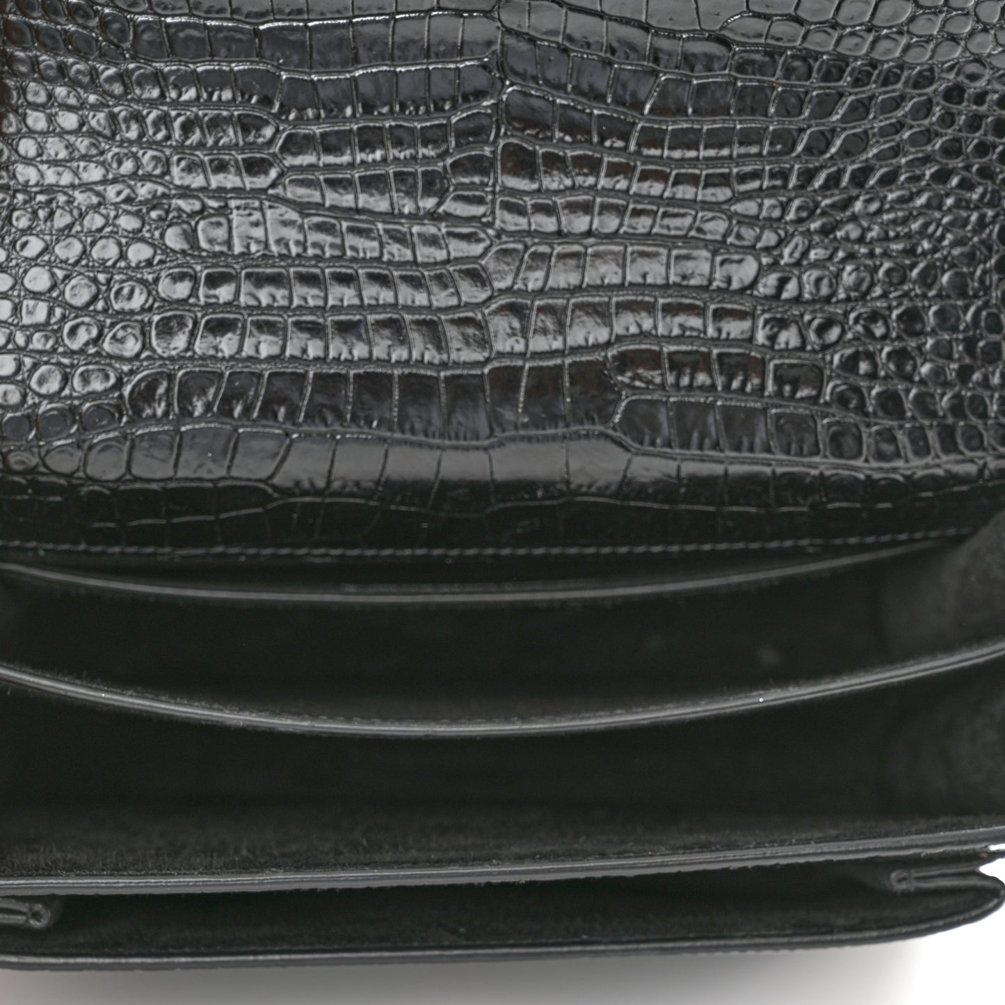 Calfskin Crocodile Embossed Medium Monogram Sunset Black