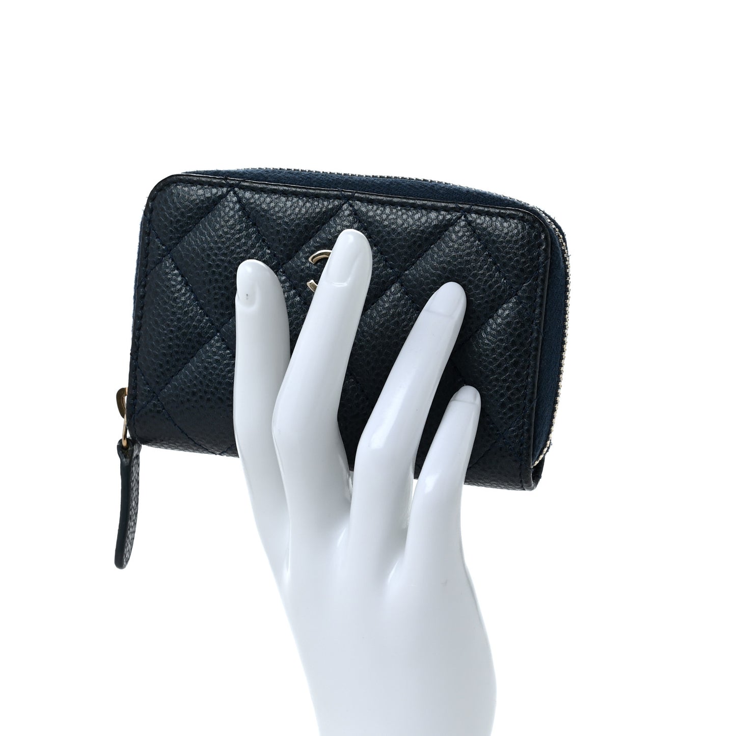 Iridescent Caviar Quilted Zip Coin Purse Dark Blue