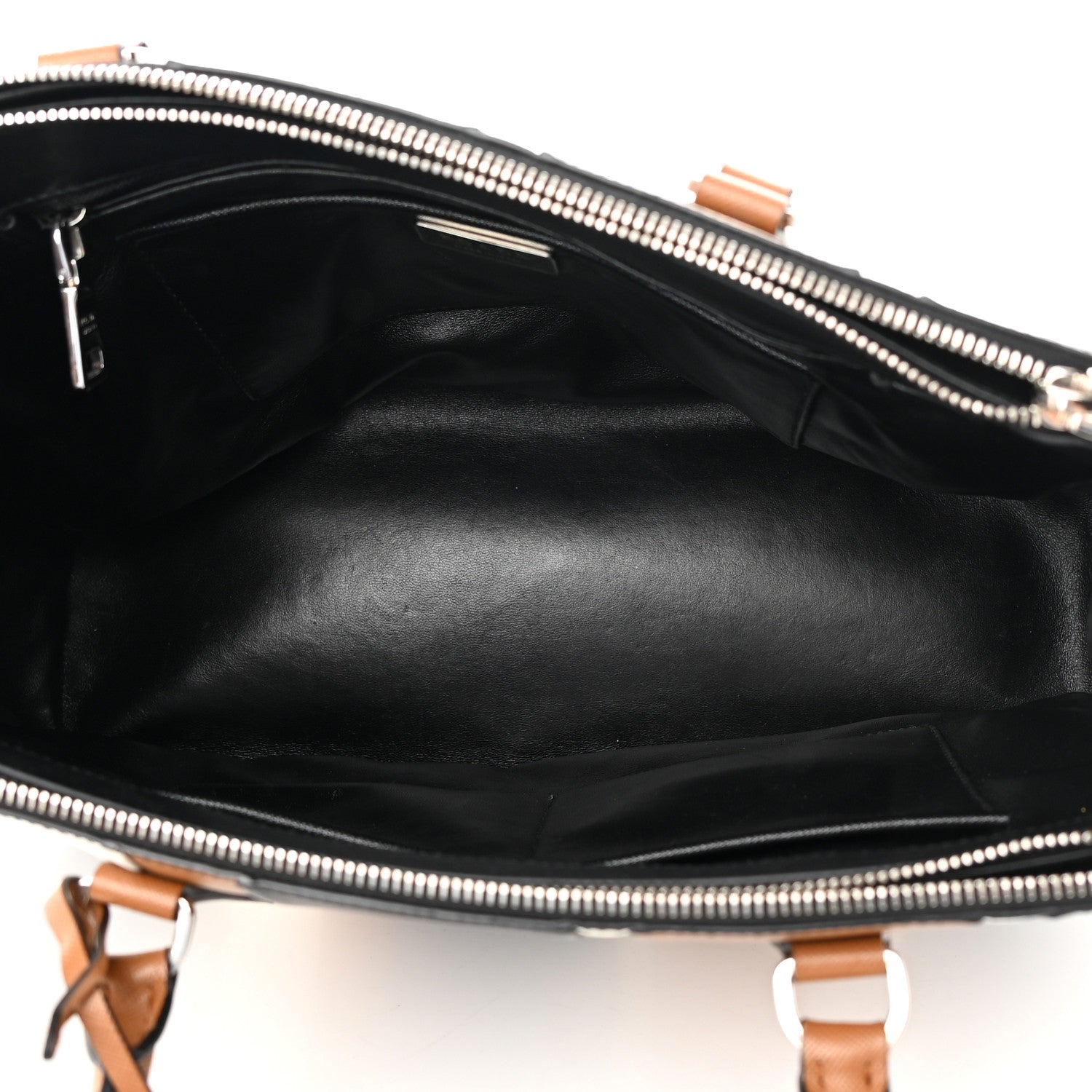 Prada Saffiano Baiadera Striped Medium Galleria Double Zip Tote Caramel Black White 6 of 19