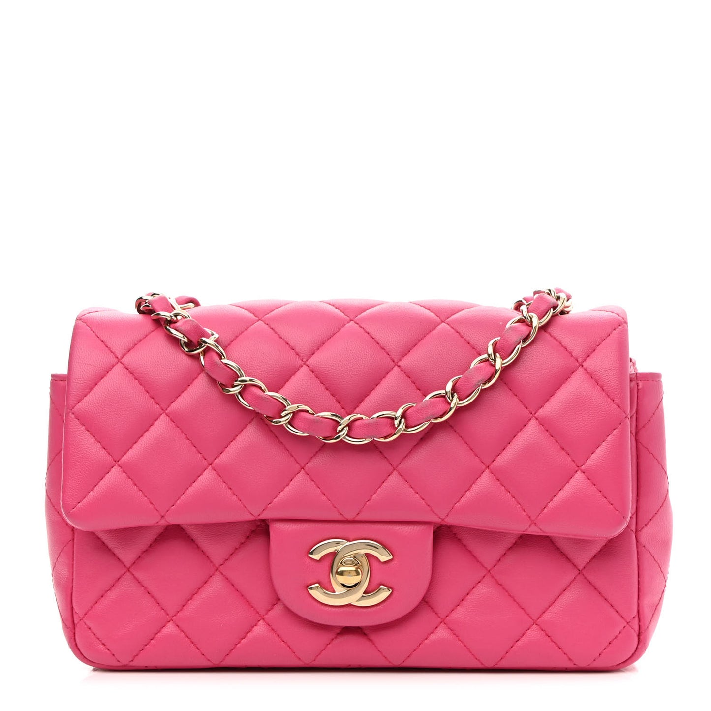 Lambskin Quilted Mini Rectangular Flap Fuchsia
