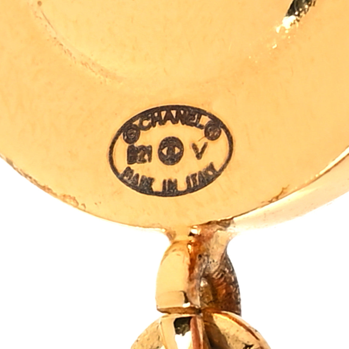 Chanel Metal Large Paris Button Earrings Gold 4 of 4