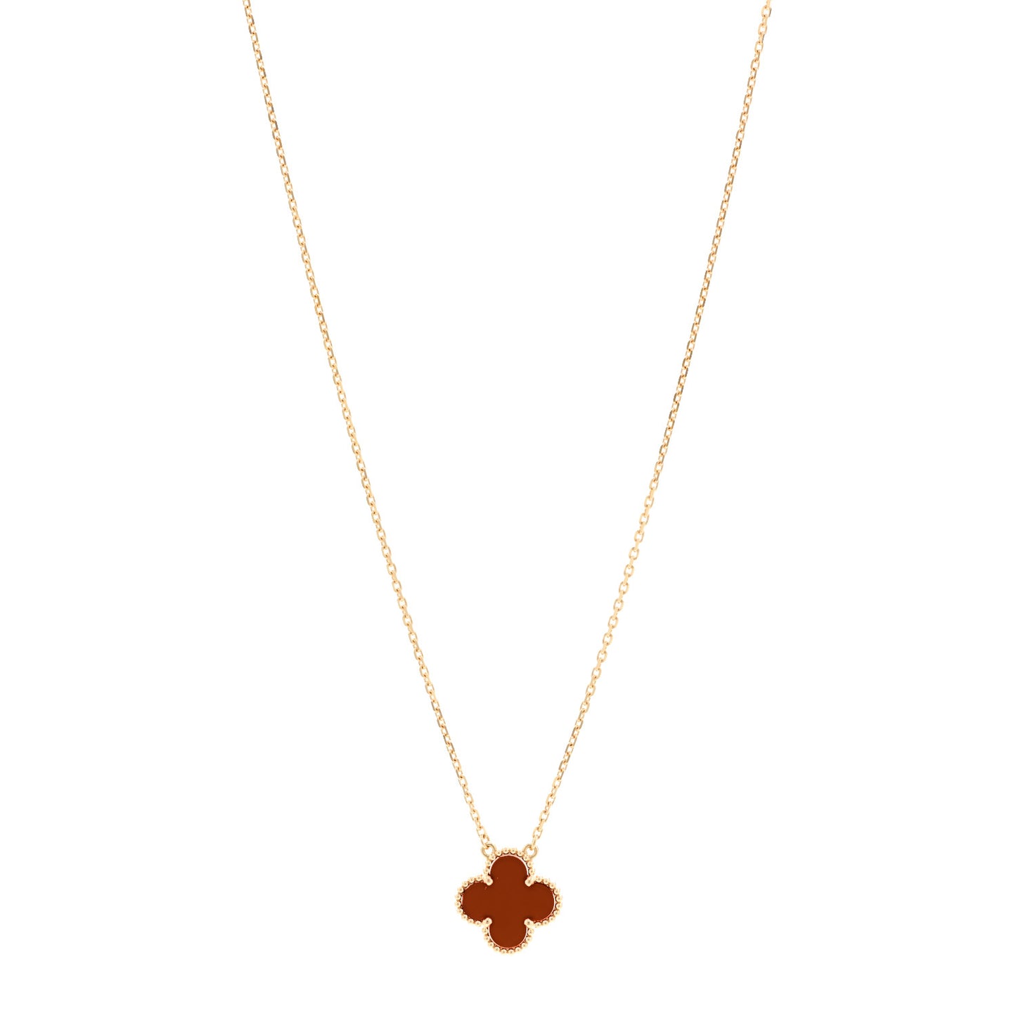18K Yellow Gold Carnelian Vintage Alhambra Pendant Necklace