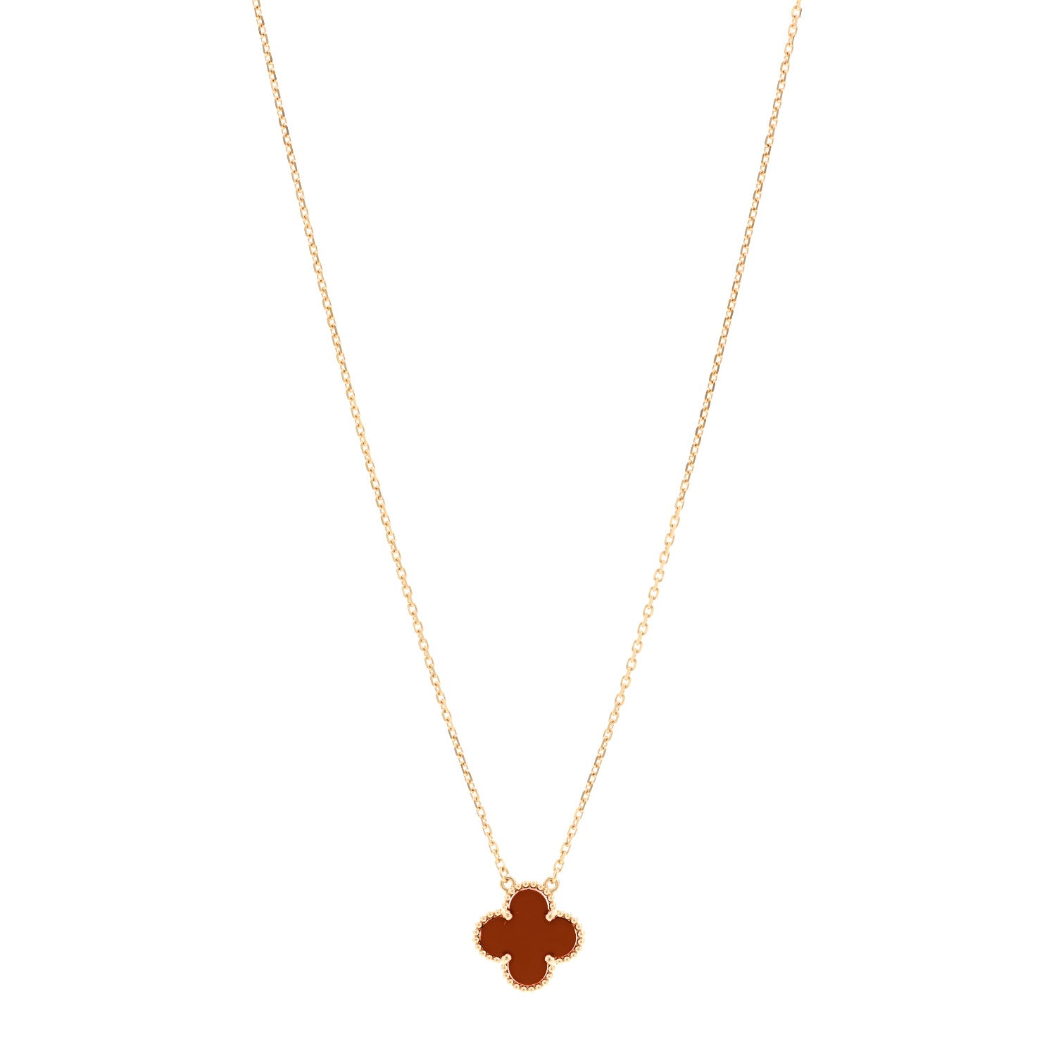 Van Cleef & Arpels 18K Yellow Gold Carnelian Vintage Alhambra Pendant Necklace 1 of 6