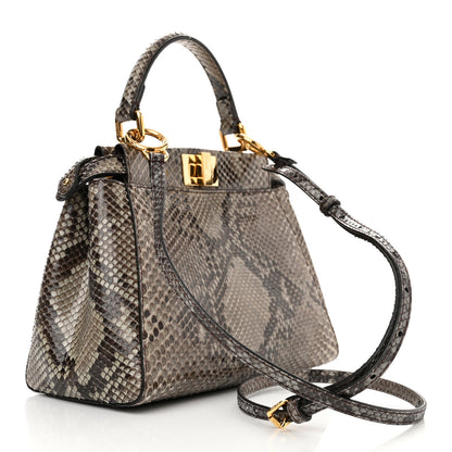 Fendi Snakeskin Camoscio Mini Peekaboo Iconic Satchel Asfalto Nocciola 3 of 12