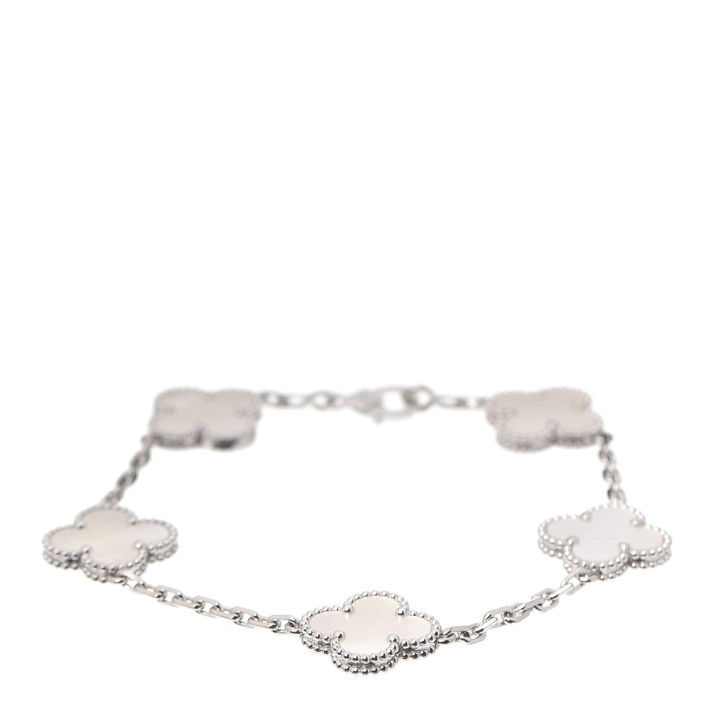 18K White Gold Mother of Pearl 5 Motifs Vintage Alhambra Bracelet