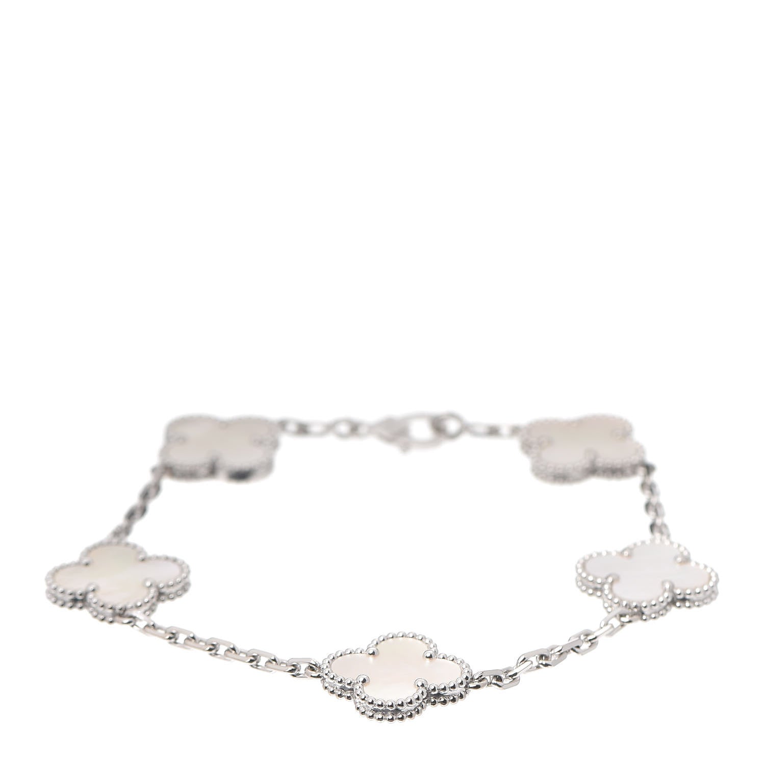 Van Cleef & Arpels 18K White Gold Mother of Pearl 5 Motifs Vintage Alhambra Bracelet 1 of 8
