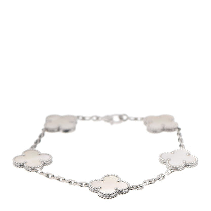 Van Cleef & Arpels 18K White Gold Mother of Pearl 5 Motifs Vintage Alhambra Bracelet 1 of 8