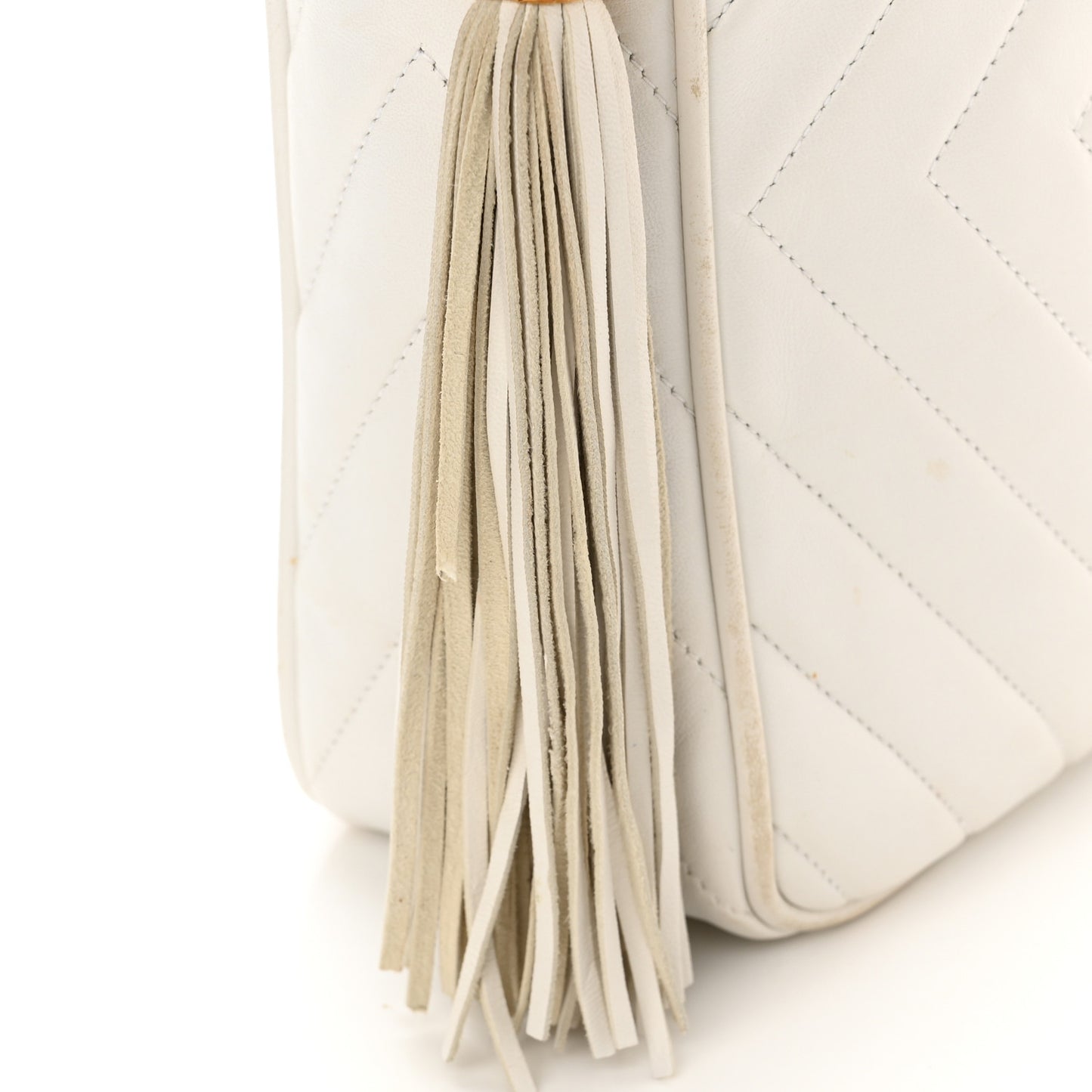 Lambskin Quilted CC Tassel Camera Case White