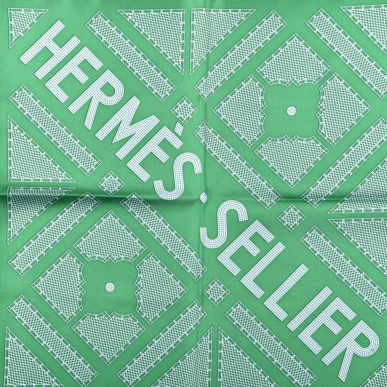 Hermes Silk Gavroche Sellier Pocket Square Scarf Vert Rose 2 of 4