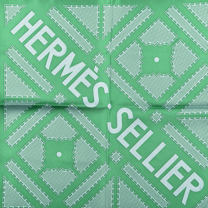 Hermes Silk Gavroche Sellier Pocket Square Scarf Vert Rose 2 of 4