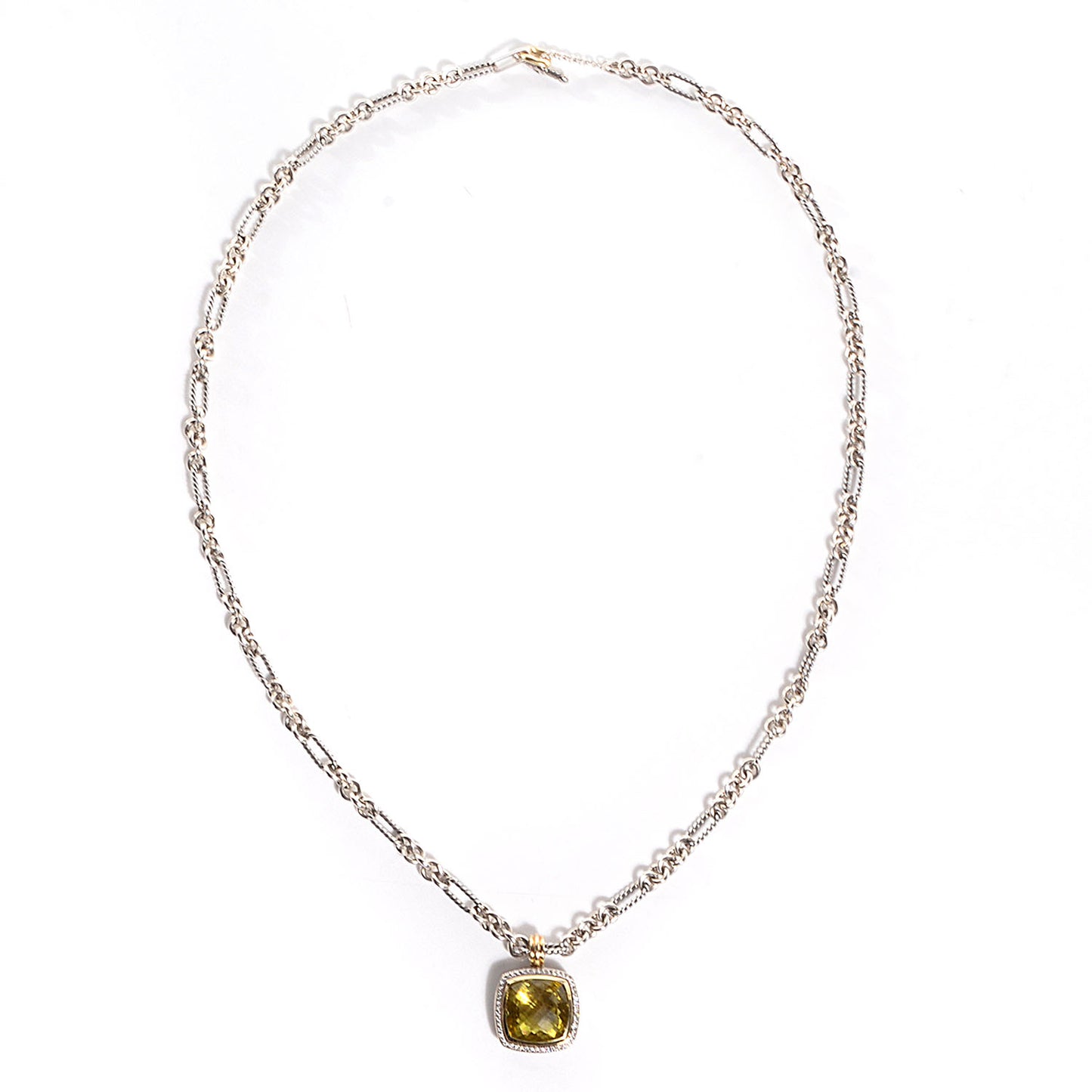 Sterling Silver Figaro Necklace w Silver 18k Gold Diamond Peridot 20mm Albion Pendant