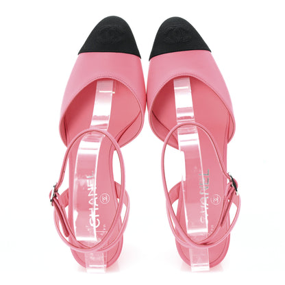 Chanel Lambskin Grosgrain Cap Toe CC Slingback Pumps 37.5 Pink Black 2 of 10
