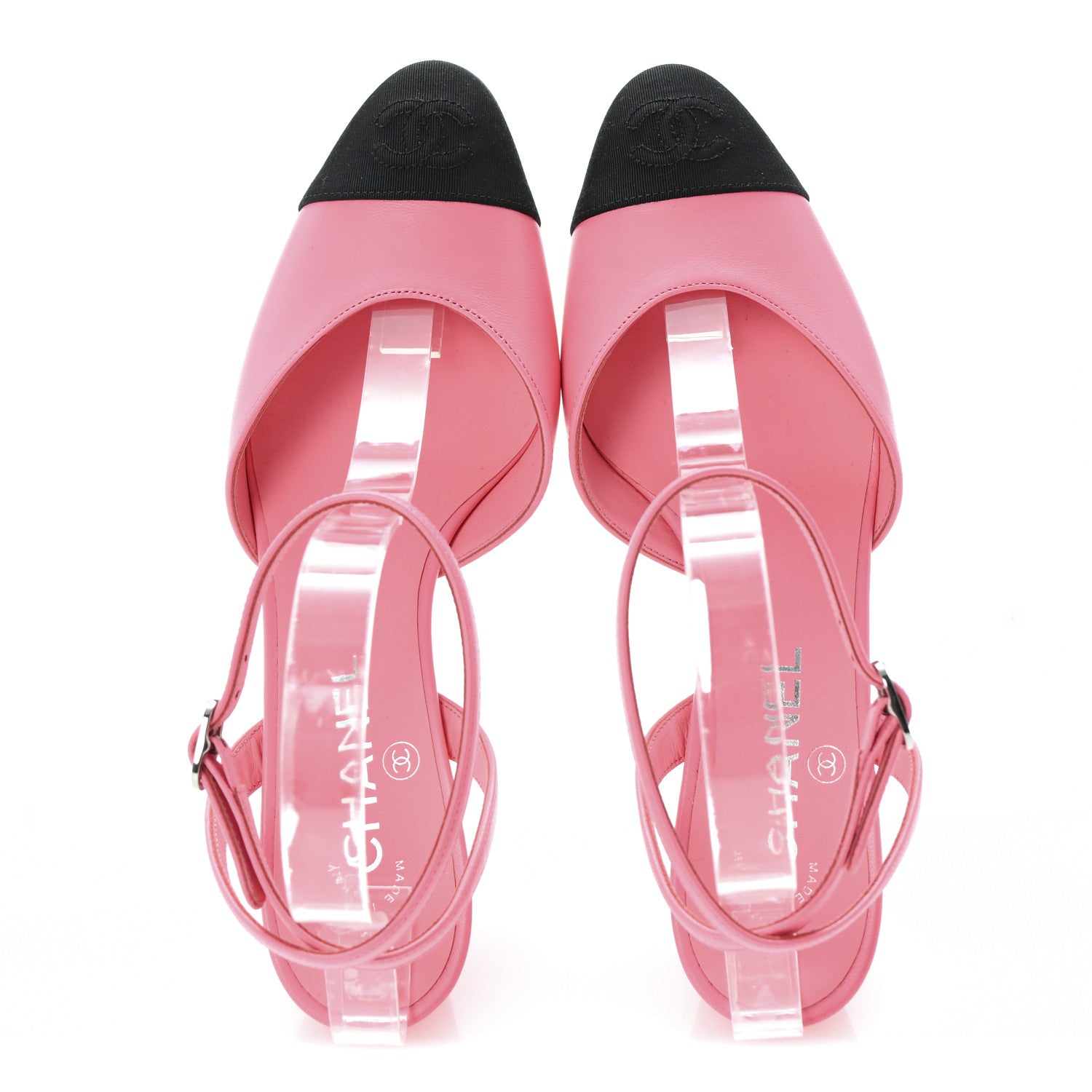 Chanel Lambskin Grosgrain Cap Toe CC Slingback Pumps 37.5 Pink Black 2 of 10
