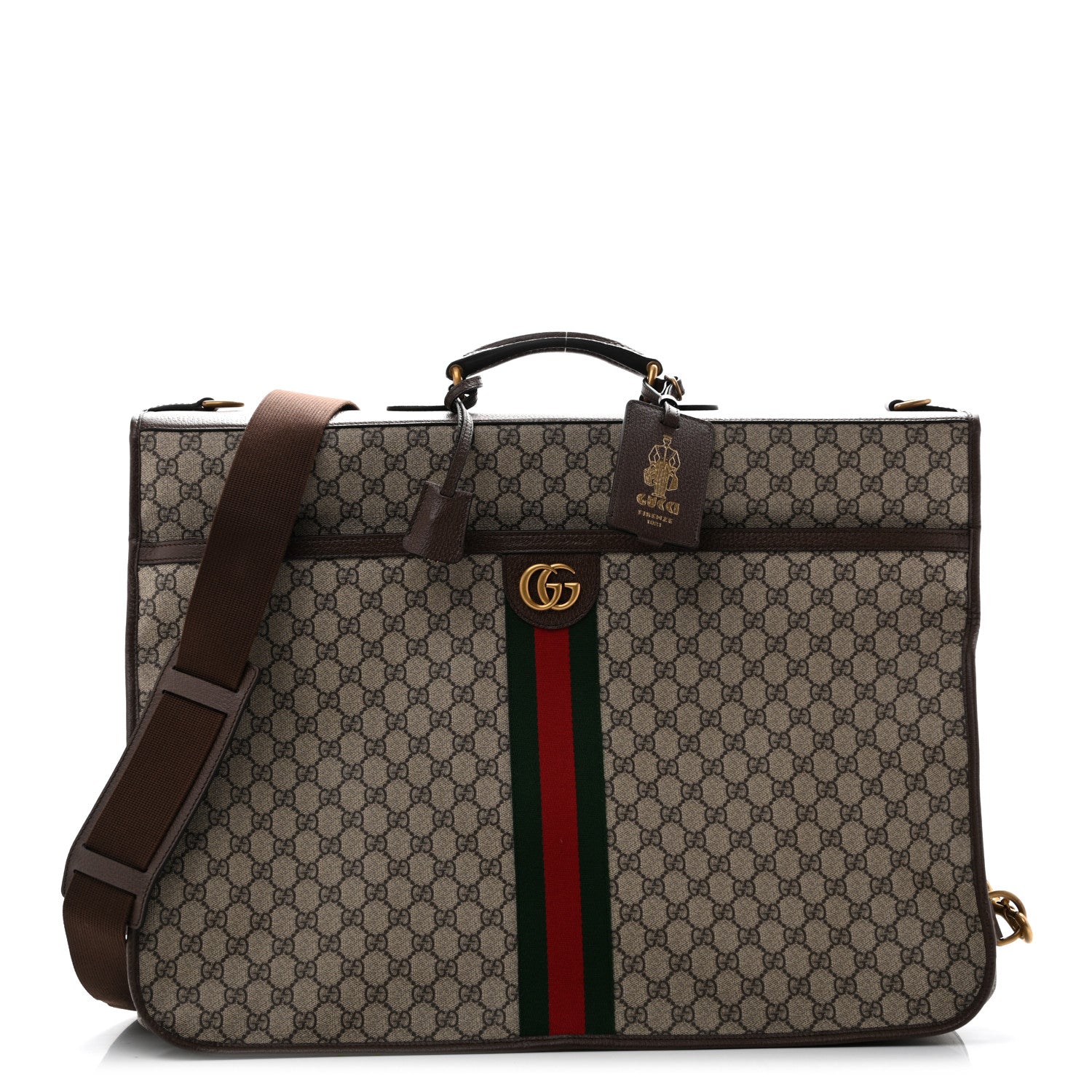 Gucci GG Supreme Monogram Textured Dollar Calfskin Web Ophidia Savoy Garment Bag Beige Ebony New Acero 1 of 11