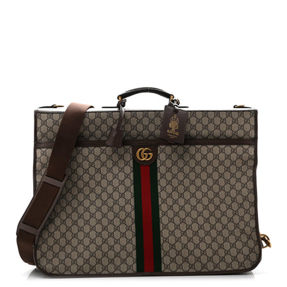 Gucci GG Supreme Monogram Textured Dollar Calfskin Web Ophidia Savoy Garment Bag Beige Ebony New Acero 1 of 11