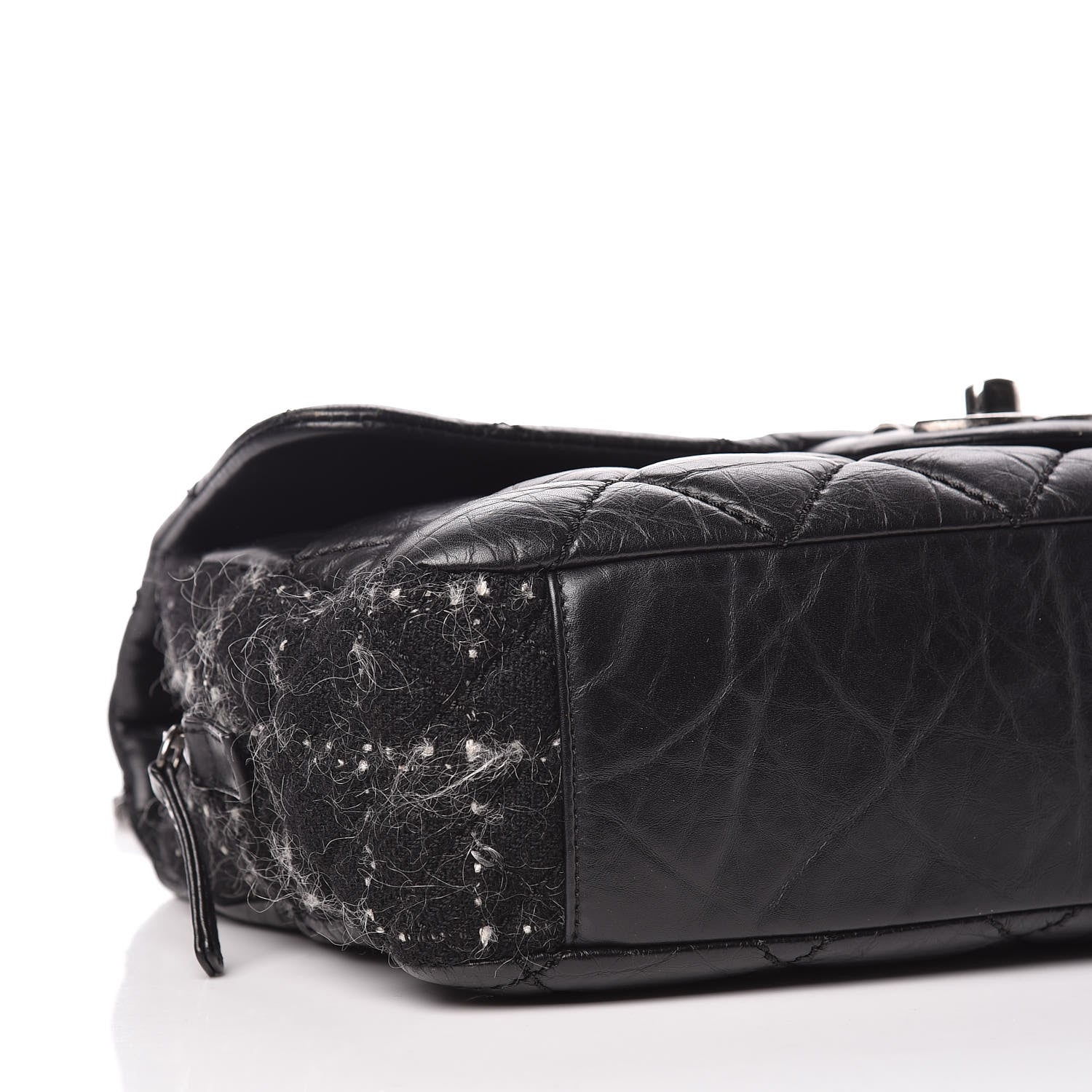 Chanel Aged Calfskin Tweed Jumbo New Portobello Flap Black 5 of 10