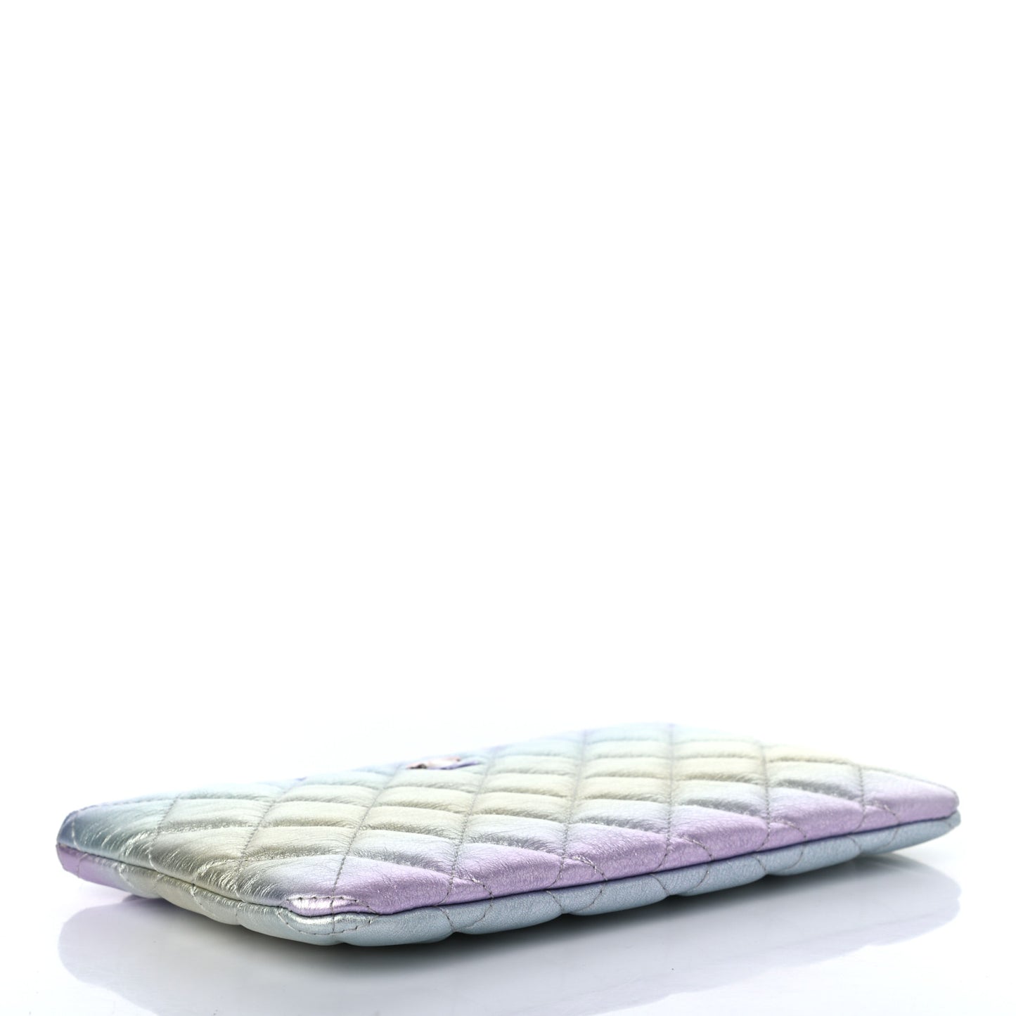 Gradient Metallic Calfskin Quilted Cosmetic Case Silver Blue Yellow Purple