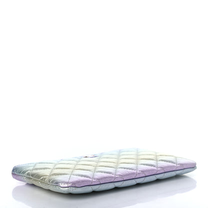 Chanel Gradient Metallic Calfskin Quilted Cosmetic Case Silver Blue Yellow Purple 4 of 8